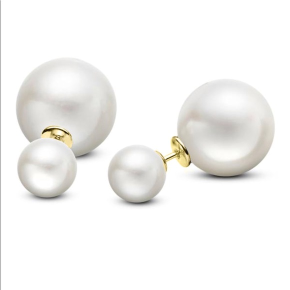 🆕 PEARL EARRINGS FRONT BACK BALL STUDS - Picture 3 of 4